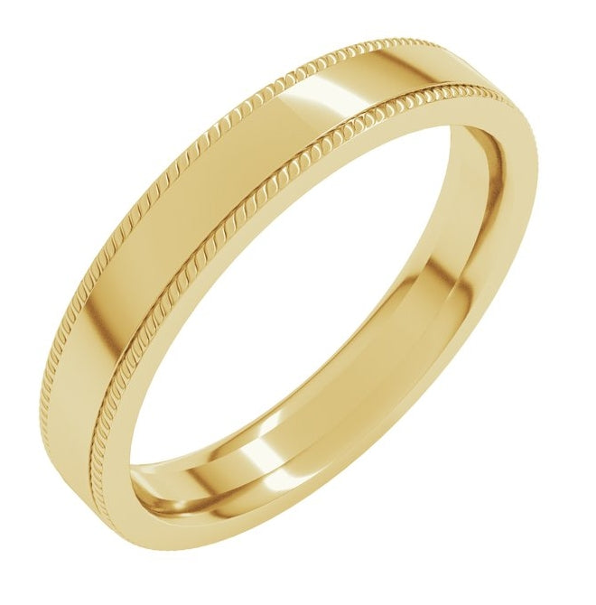 14K Yellow Or White Gold Rope Edge Comfort-Fit Flat Band
