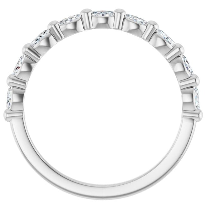 14K White Gold Marquise 3 X 1.5 Mm 4 Mm I1, Ghi  Polished 1/5 Ctw Natural Diamond Matching Band Size 7
