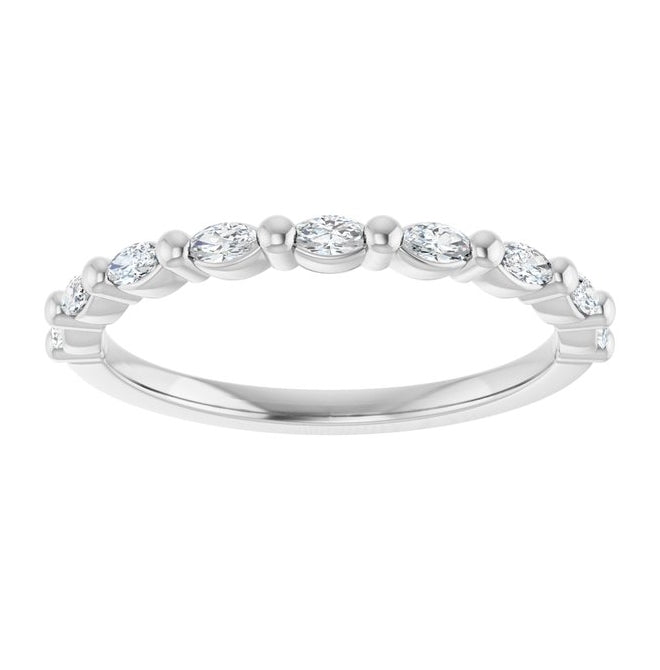 14K White Gold Marquise 3 X 1.5 Mm 4 Mm I1, Ghi  Polished 1/5 Ctw Natural Diamond Matching Band Size 7