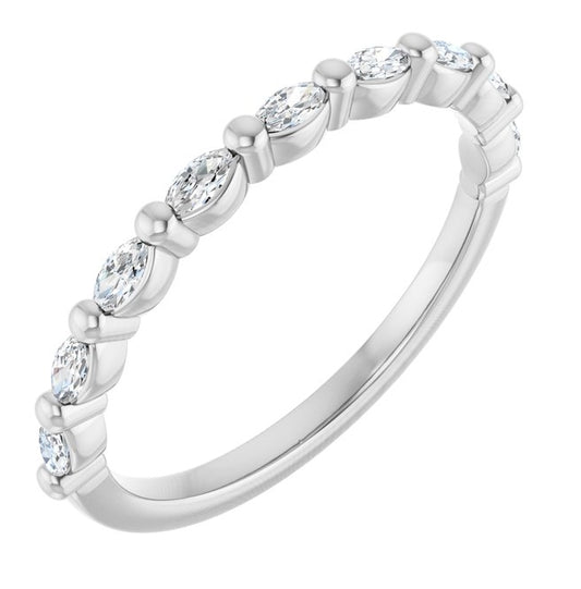 14K White Gold Marquise 3 X 1.5 Mm 4 Mm I1, Ghi  Polished 1/5 Ctw Natural Diamond Matching Band Size 7