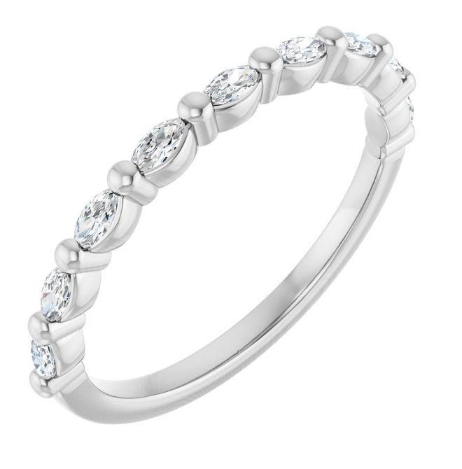 14K White Gold Marquise 3 X 1.5 Mm 4 Mm Si, Ghi  Polished 1/4 Ctw Lab-Grown Diamond Matching Band Size 7