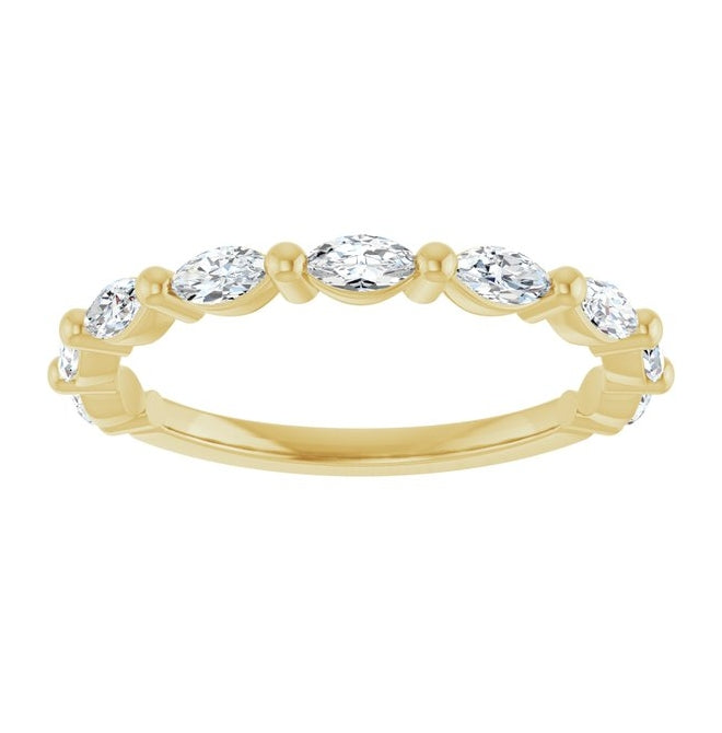 14K Yellow Gold Marquise 4 X 2 Mm 4 Mm Si, Ghi  Polished 1/2 Ctw Lab-Grown Diamond Matching Band Size 7