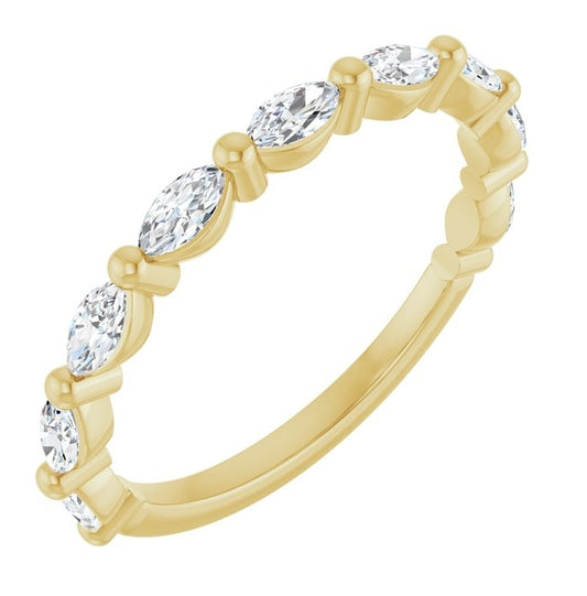 14K Yellow Gold Marquise 4 X 2 Mm 4 Mm Si, Ghi  Polished 1/2 Ctw Lab-Grown Diamond Matching Band Size 7