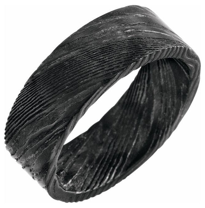Damascus Steel 8 mm Flat Black  Patterned Band