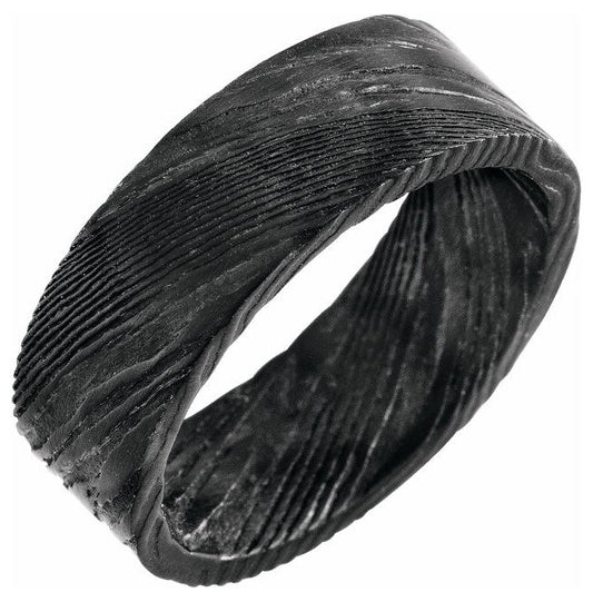 Damascus Steel 8 mm Flat Black  Patterned Band