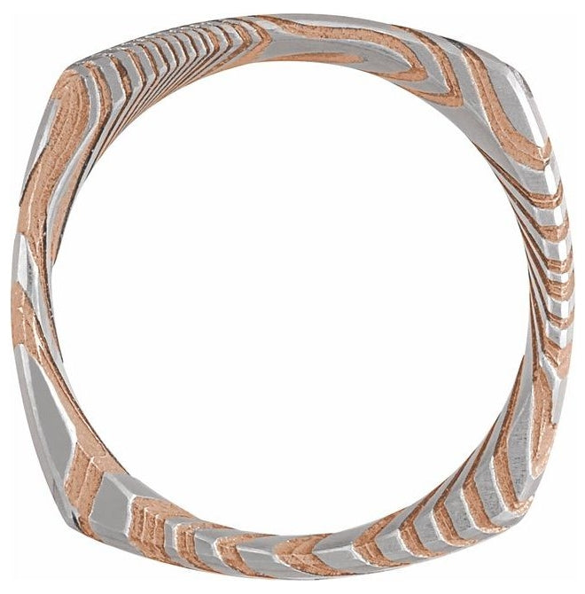 Damascus Steel Polished Comfort-Fit Square Band Size 11