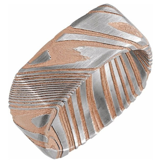 Damascus Steel Polished Comfort-Fit Square Band Size 11