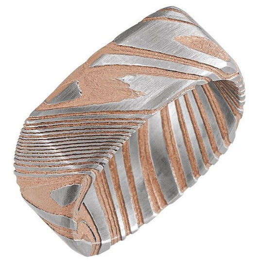 Damascus Steel Polished Comfort-Fit Square Band Size 11