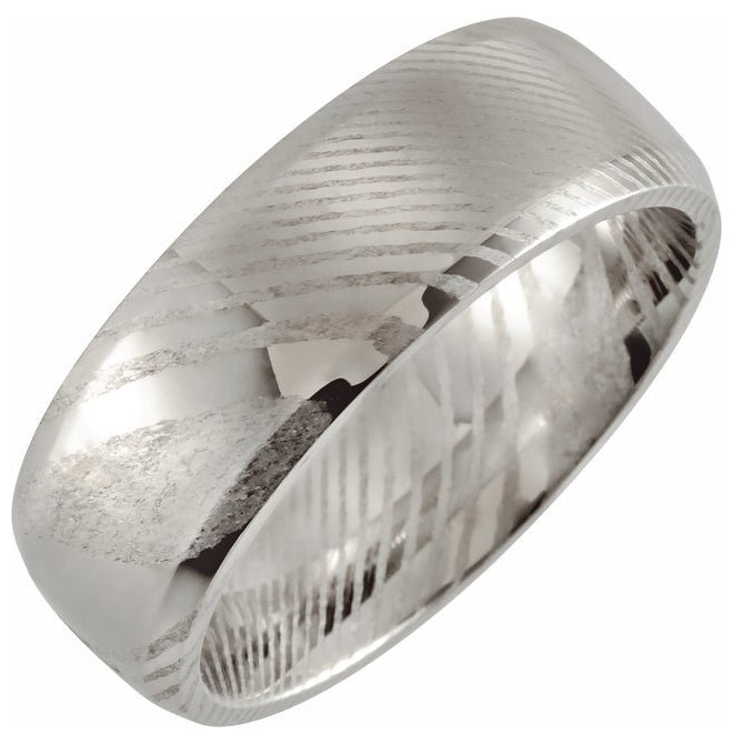 Damascus Steel  8 Mm Polished Beveled-Edge Comfort-Fit Band Size 7.5