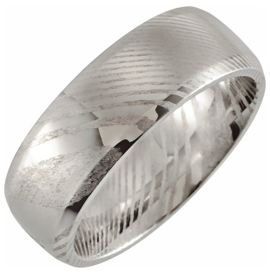 Damascus Steel  8 Mm Polished Beveled-Edge Comfort-Fit Band Size 7.5