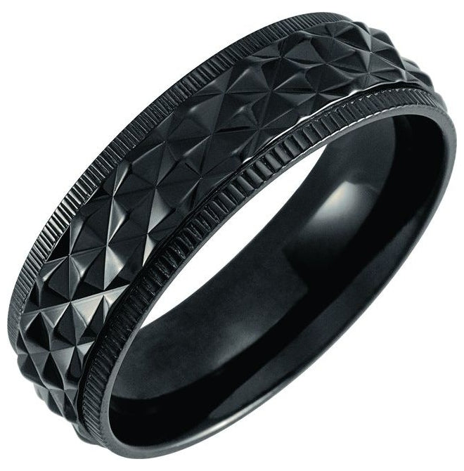 Titanium  7 Mm Polished Patterned Edge Band Size 9.5