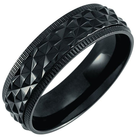 Titanium  7 Mm Polished Patterned Edge Band Size 9.5