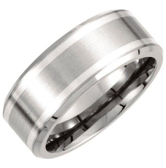 Titanium & Sterling Silver Inlay 9 mm Beveled-Edge Band Size 13