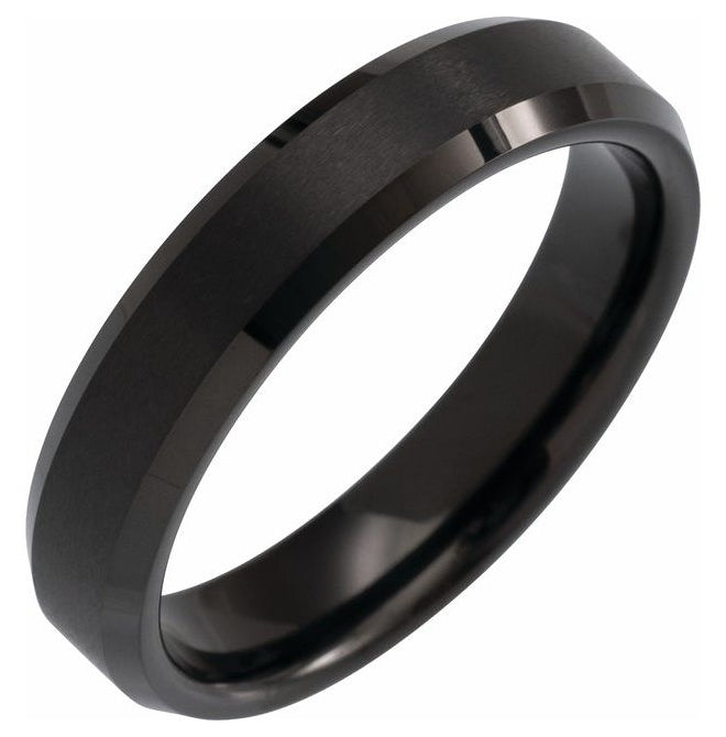Black PVD Tungsten Polished Beveled-Edge Inlay Band