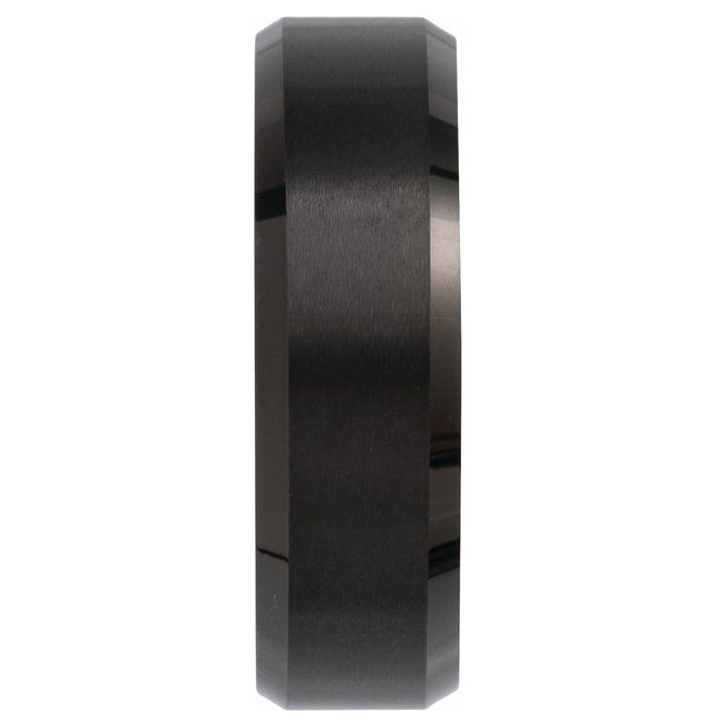 Black PVD Tungsten Polished Beveled-Edge Inlay Band