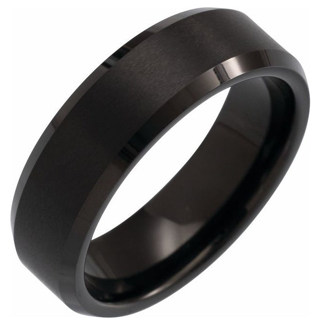 Black PVD Tungsten Polished Beveled-Edge Inlay Band