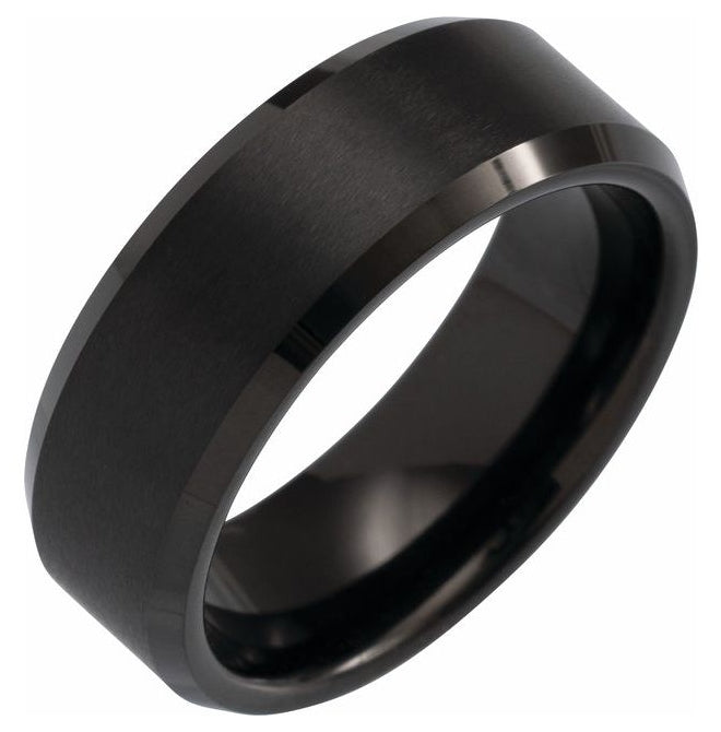 Black PVD Tungsten Polished Beveled-Edge Inlay Band