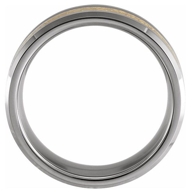 Tungsten 8 mm Beveled-Edge Imitation Gold Meteorite Inlay Comfort-Fit Flat Band