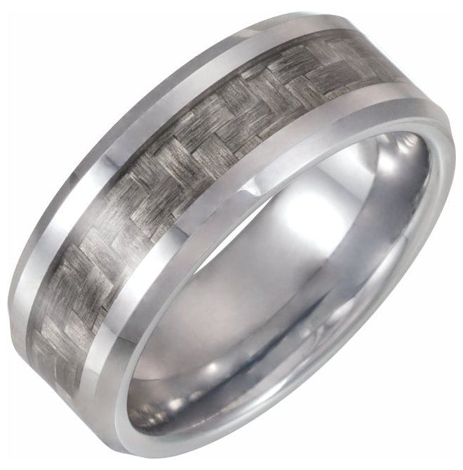 Tungsten 8 mm Beveled-Edge Carbon Fiber Inlay Comfort-Fit Band Size 10