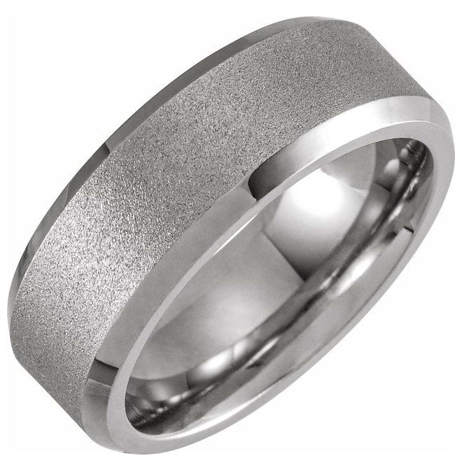 White PVD & Tungsten Inlay 8 mm  Beveled-Edge Comfort-Fit Band Size 14