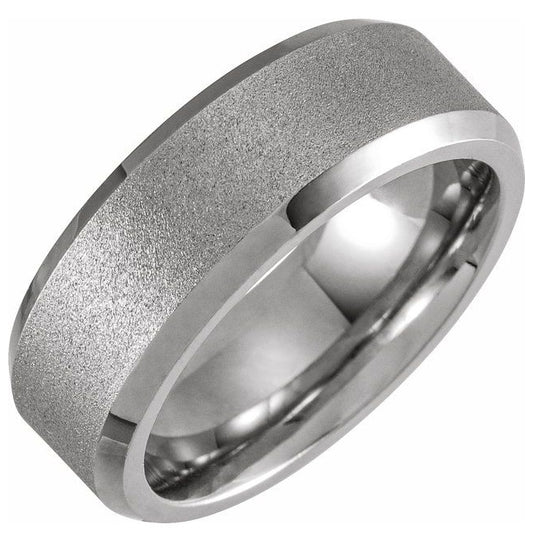 White PVD & Tungsten Inlay 8 mm  Beveled-Edge Comfort-Fit Band Size 14