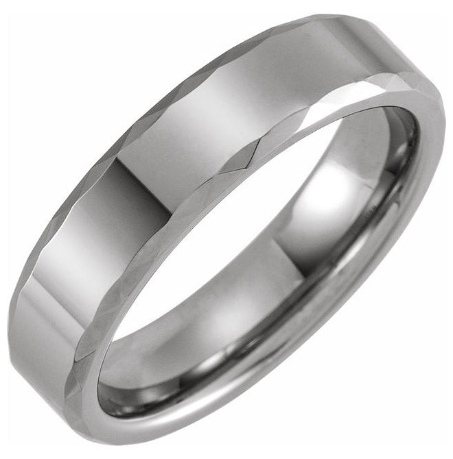 Tungsten 6 mm Beveled Faceted Band Size 9