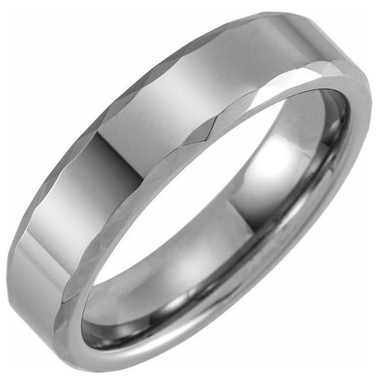 Tungsten 6 mm Beveled Faceted Band Size 9