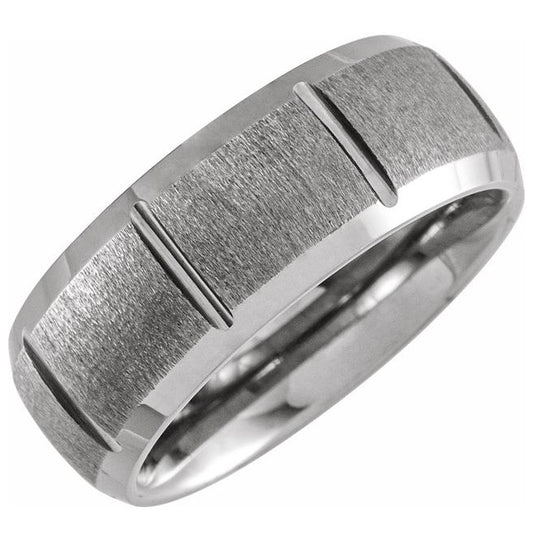 Tungsten 8 mm Beveled-Edge Grooved Comfort-Fit Band Size 7.5