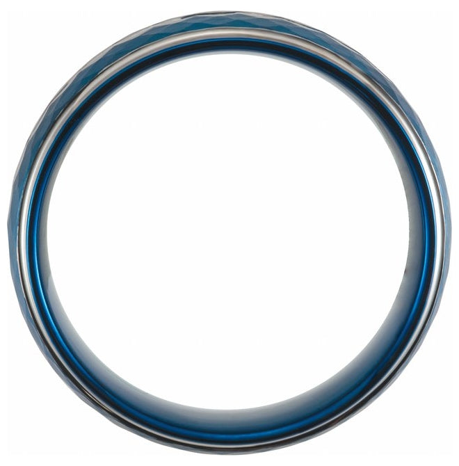 Blue PVD Tungsten 8 mm Stepped-Edge Grooved Comfort-Fit Band