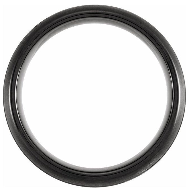 Black & Blue PVD Tungsten 8 mm Grooved Comfort-Fit Half Round Band Size 15