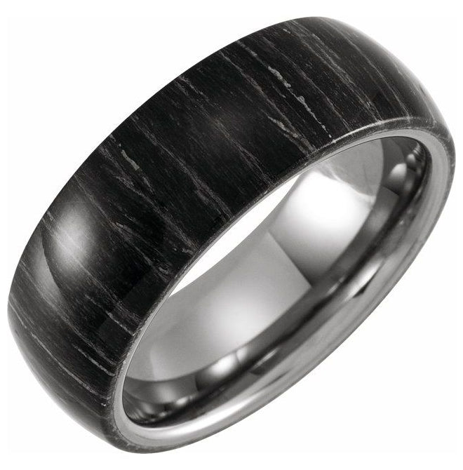 Tungsten 8 mm Zebra Wood Inlay Comfort-Fit Half Round Band