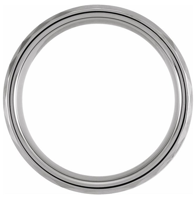 Tungsten 8 mm Geometric Faceted Beveled-Edge Acacia Wood Inlay Comfort-Fit Band