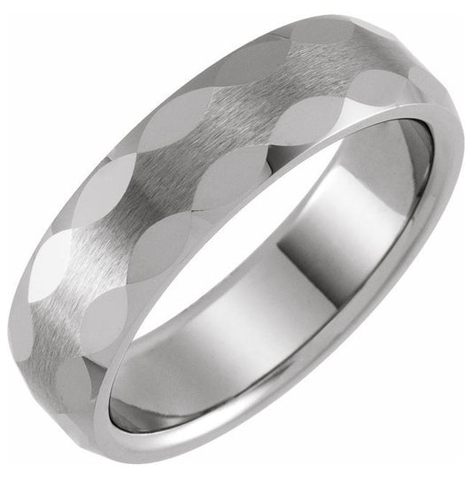 Tungsten 6 mm Geometric Faceted Comfort-Fit Half Round Band