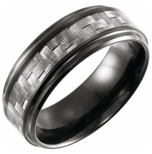 Black PVD Tungsten 8 mm Stepped-Edge Carbon Fiber Inlay Comfort-Fit Band