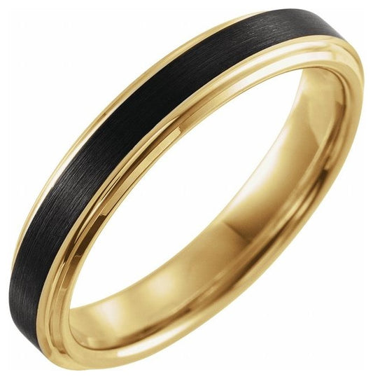 18K Yellow Gold PVD & Black PVD Tungsten 4 mm Stepped-Edge Comfort-Fit Flat Band Size 9.5