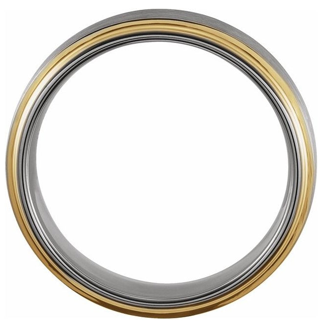 18K Yellow Gold PVD Tungsten 5 mm Stepped-Edge Comfort-Fit Flat Band Size 12