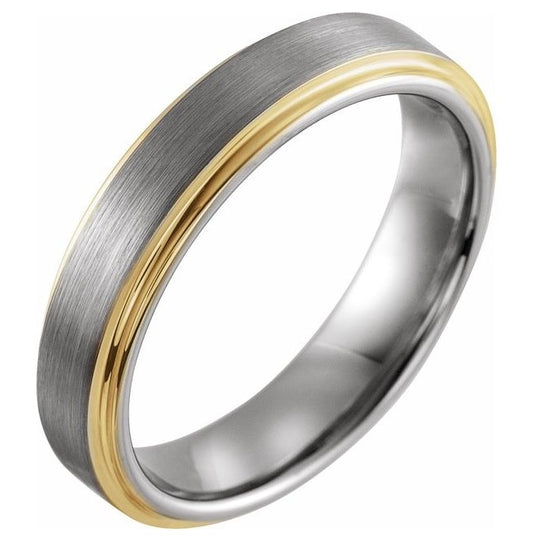18K Yellow Gold PVD Tungsten 5 mm Stepped-Edge Comfort-Fit Flat Band Size 12