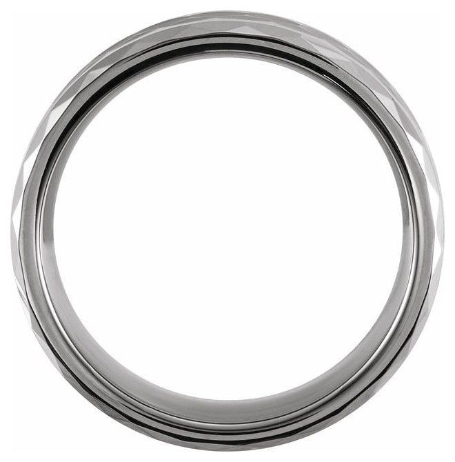 Tungsten 8 mm Beveled-Edge Geometric Faceted Comfort-Fit Band Size 10