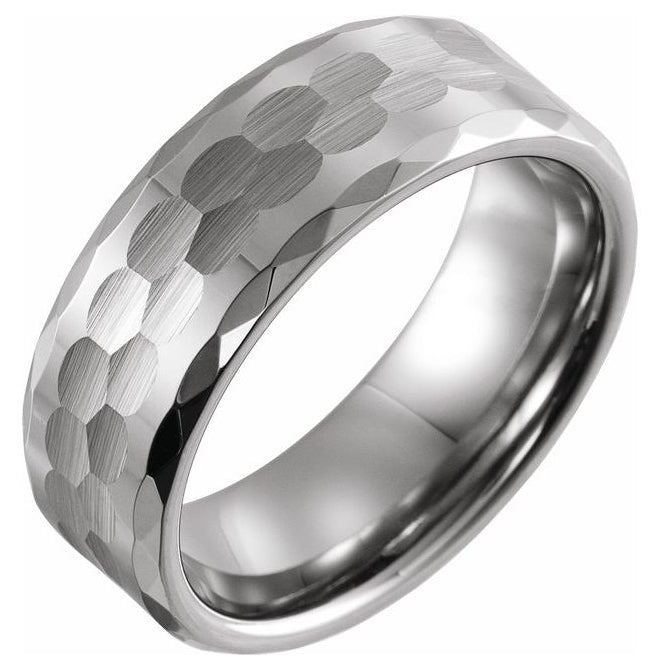 Tungsten 8 mm Beveled-Edge Geometric Faceted Comfort-Fit Band Size 10