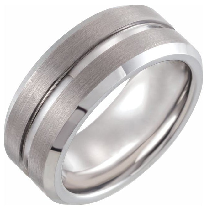 Tungsten 8 mm Beveled-Edge Grooved Comfort-Fit Band Size 11