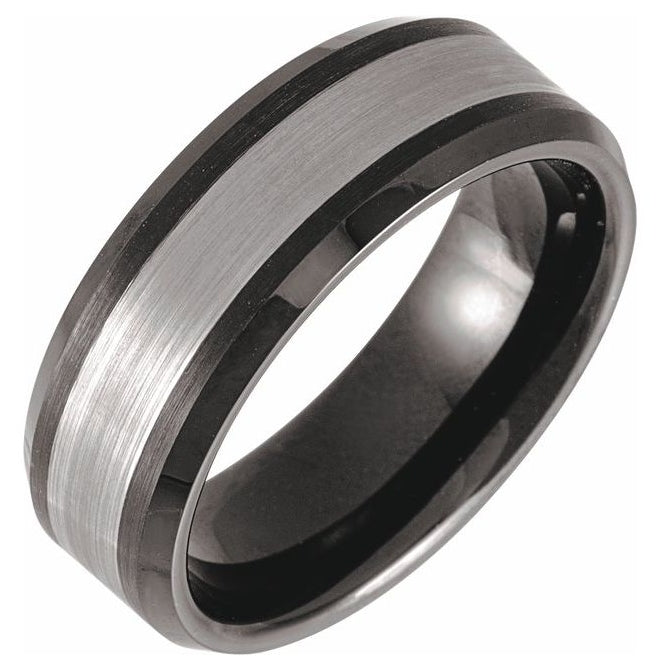 Black PVD Tungsten 8 mm Beveled-Edge Inlay Comfort-Fit Band Size 7