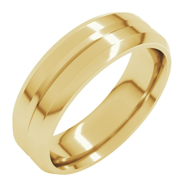 18K Yellow Gold 6 mm Beveled-Edge Centered Groove Comfort-Fit Flat Band Size 10