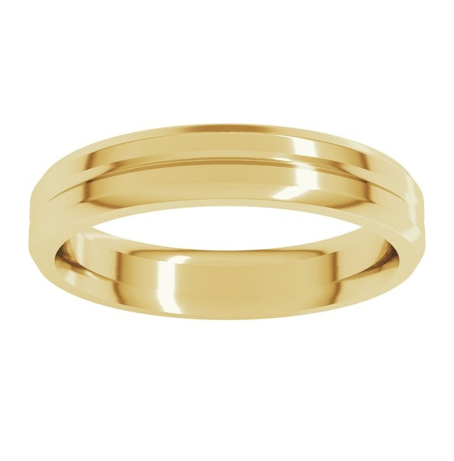 14K Yellow Gold Beveled-Edge Grooved Comfort-Fit Flat Band
