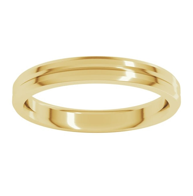 14K Yellow Gold Beveled-Edge Grooved Comfort-Fit Flat Band
