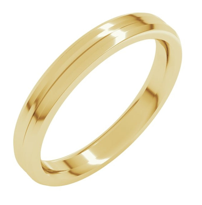 14K Yellow Gold Beveled-Edge Grooved Comfort-Fit Flat Band