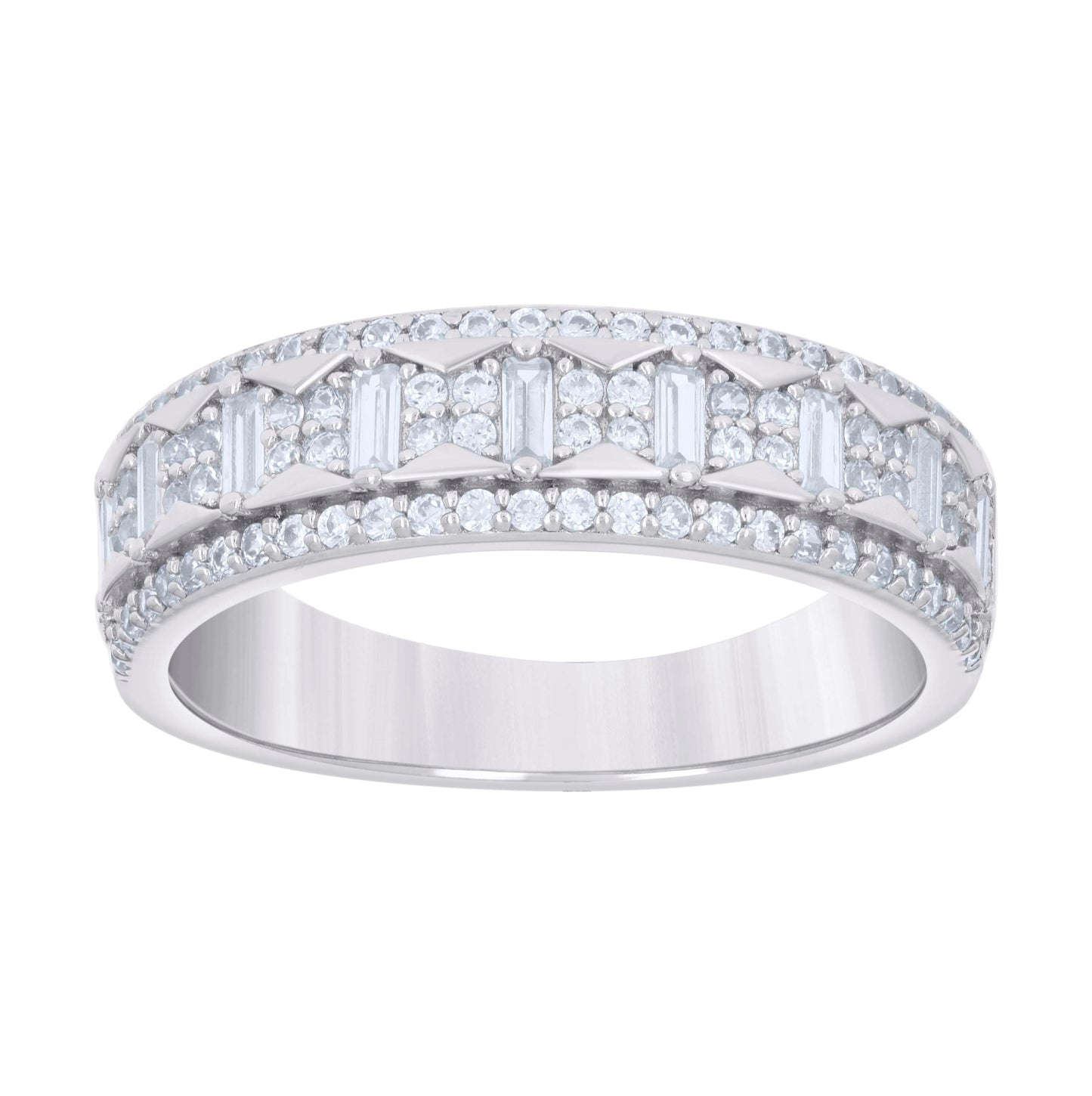 Sterling Silver Men's Baguette Round Cubic-Zirconia Fashion Bridal Anniversary Engagement Wedding Band Ring