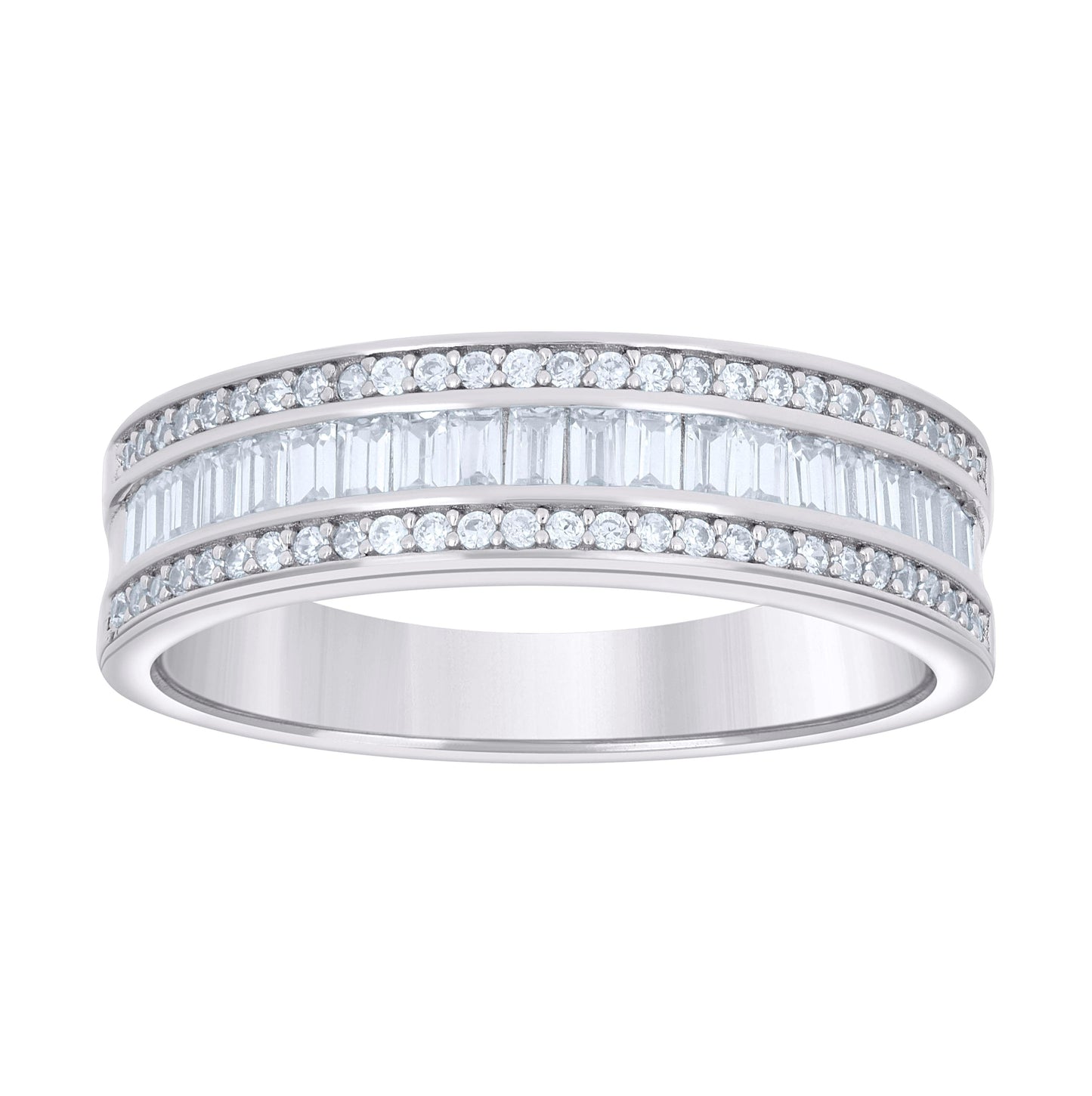 Sterling Silver Men's Baguette Round Cubic-Zirconia Fashion Bridal Anniversary Engagement Wedding Band Ring
