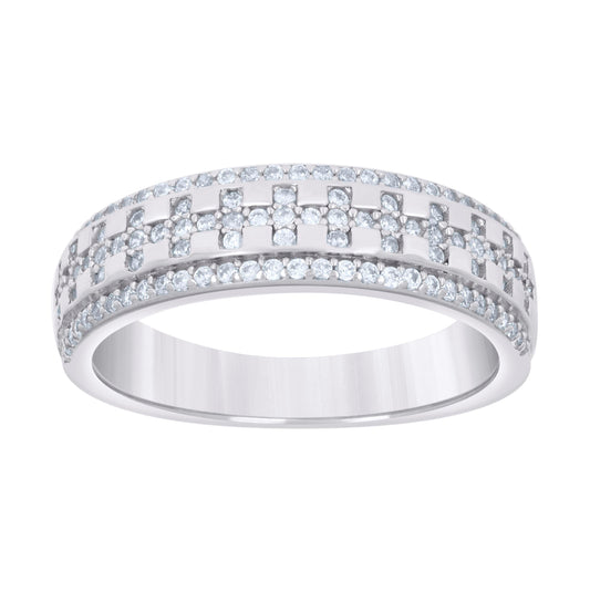Sterling Silver Men's Cubic-Zirconia Fashion Bridal Anniversary Engagement Wedding Band Ring