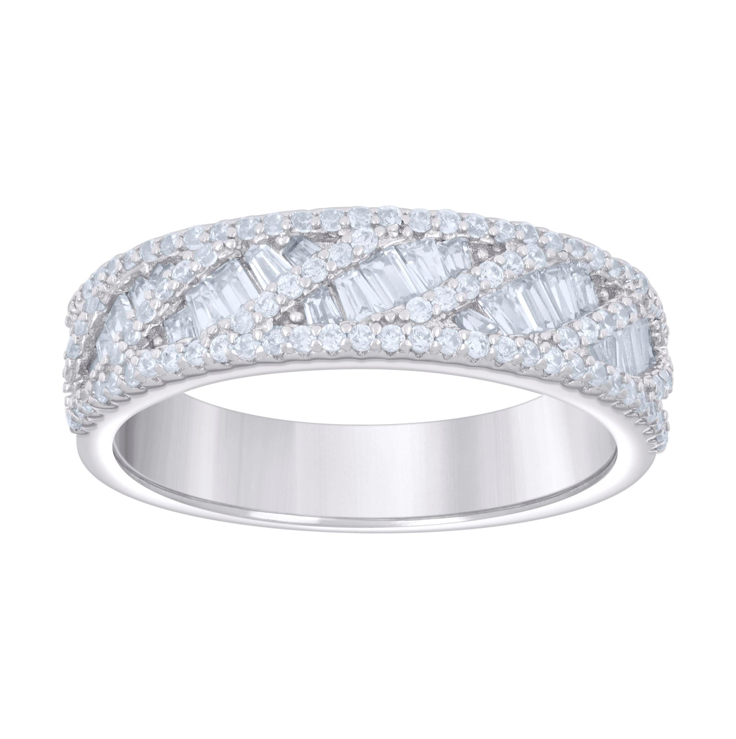 Sterling Silver Mens Baguette Round Cubic-Zirconia Fashion Bridal Anniversary Engagement Wedding Band Ring