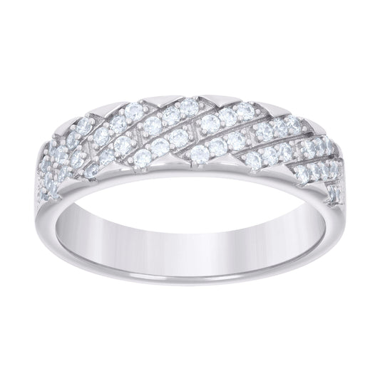 Sterling Silver Men's Cubic-Zirconia Fashion Bridal Anniversary Engagement Wedding Band Ring